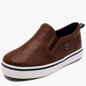 Little Boys Nautica Slip On Dress Sneaker, Casual, Dressy in Dark Camel Brown